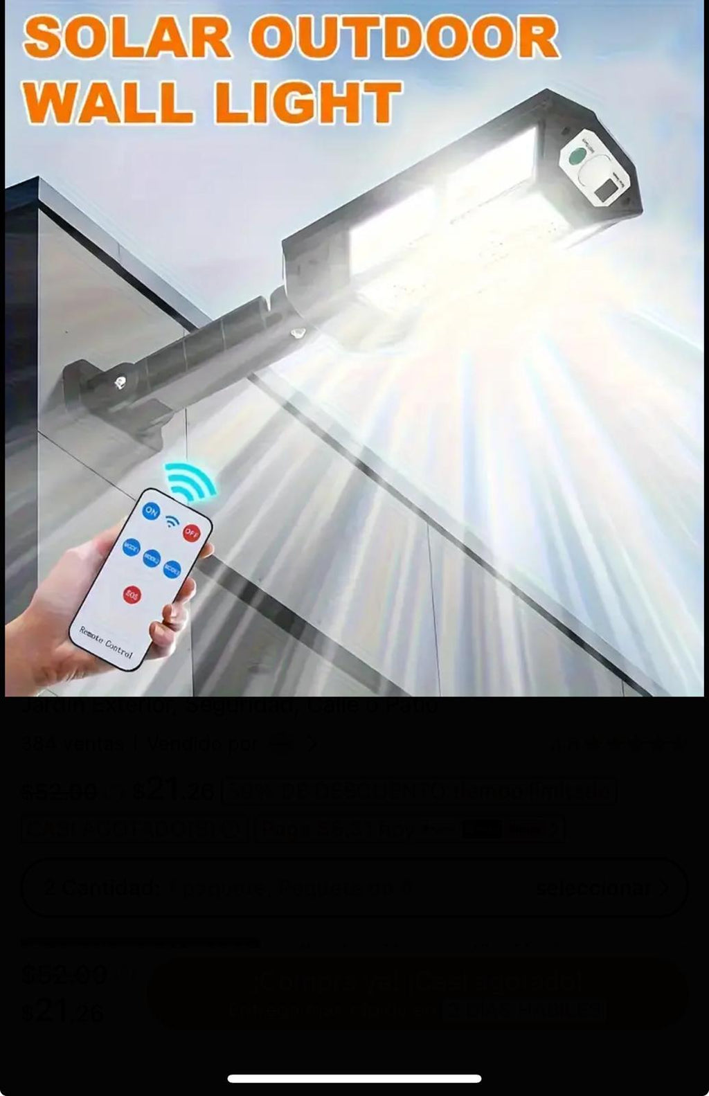 Lámpara Solar, Luz para Exterior de Pared Súper Brillante